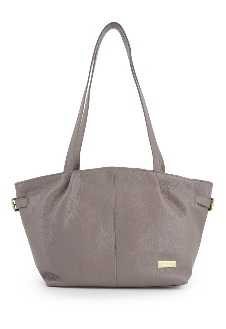 Geanta shopper din piele naturala cu logo metalic aplicat