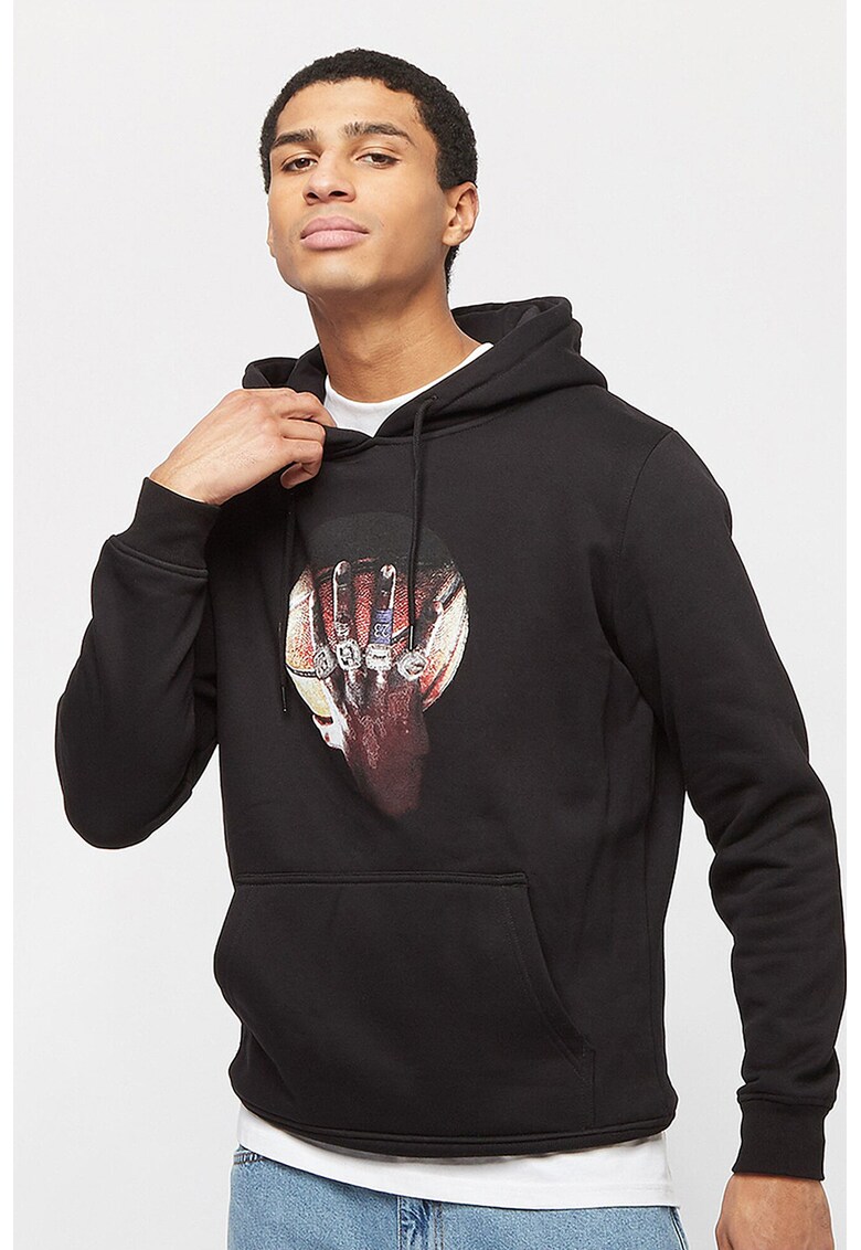 Hanorac din amestec de bumbac cu imprimeu - Negru