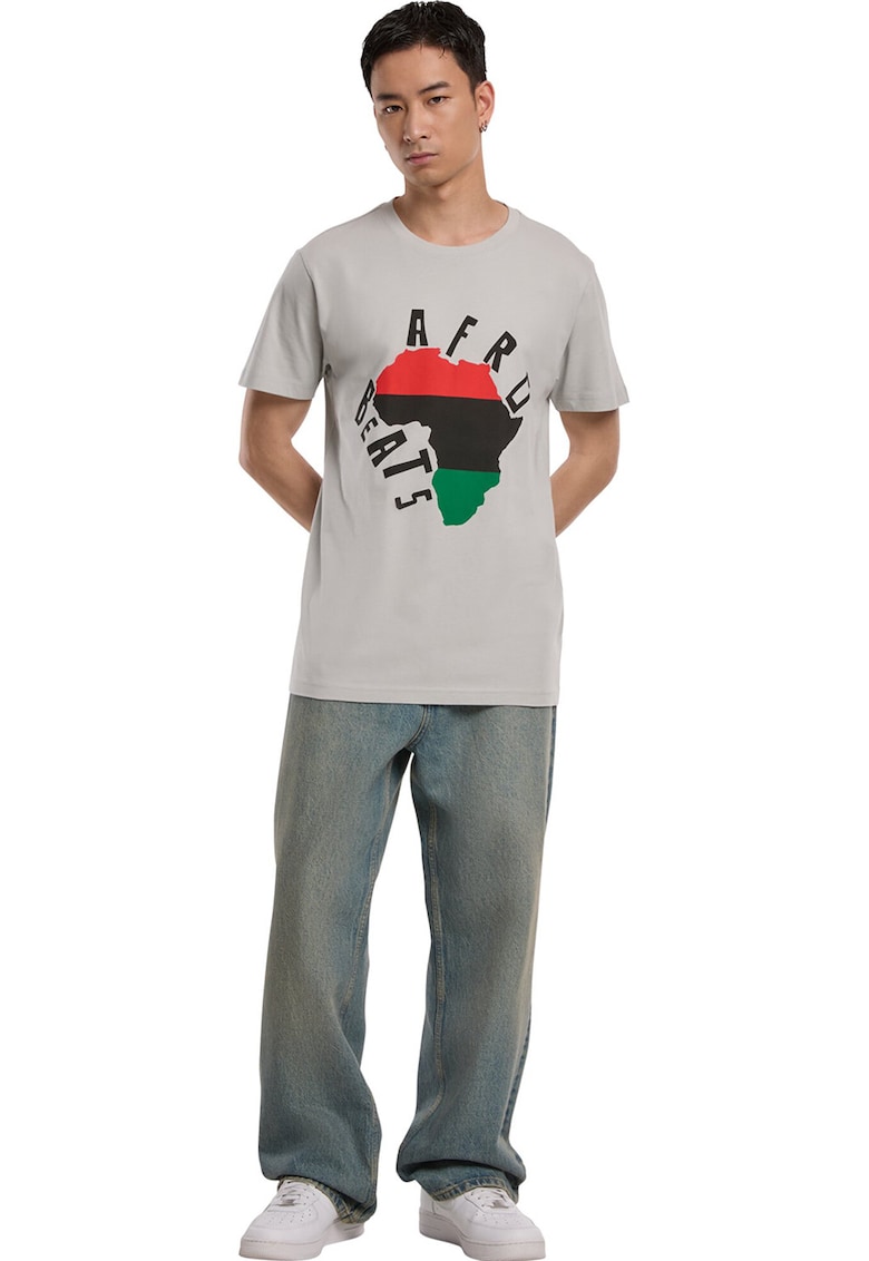 Tricou cu decolteu rotund si imprimeu grafic - Gri deschis