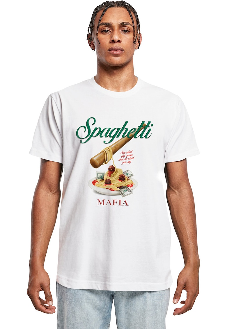 Tricou cu decolteu la baza gatului si imprimeu - Alb