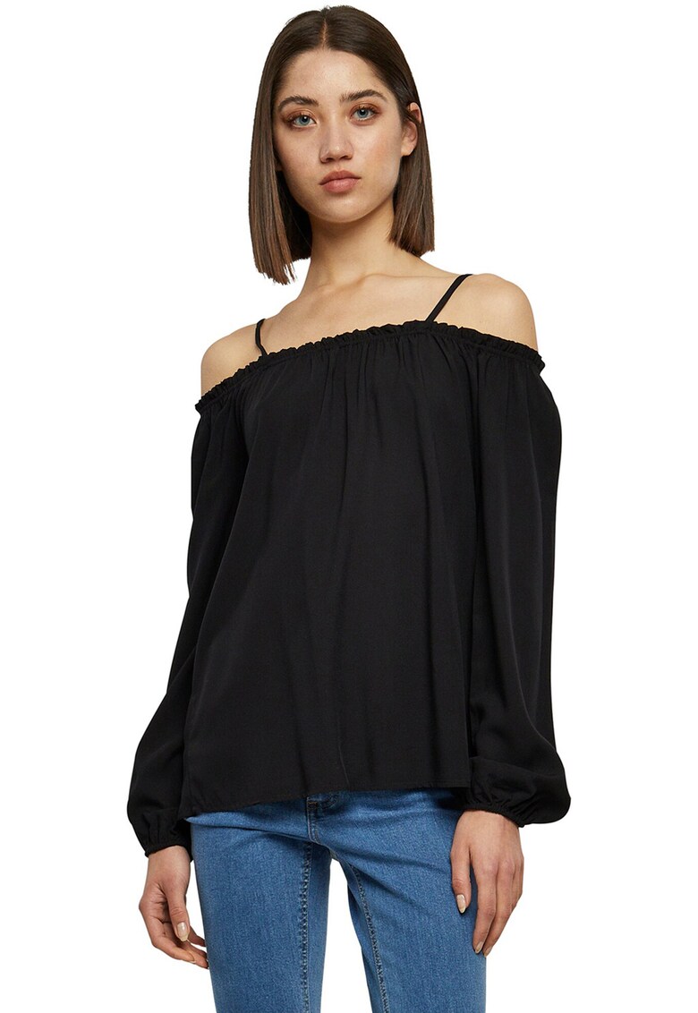 Bluza cu decolteu pe un umar - Negru