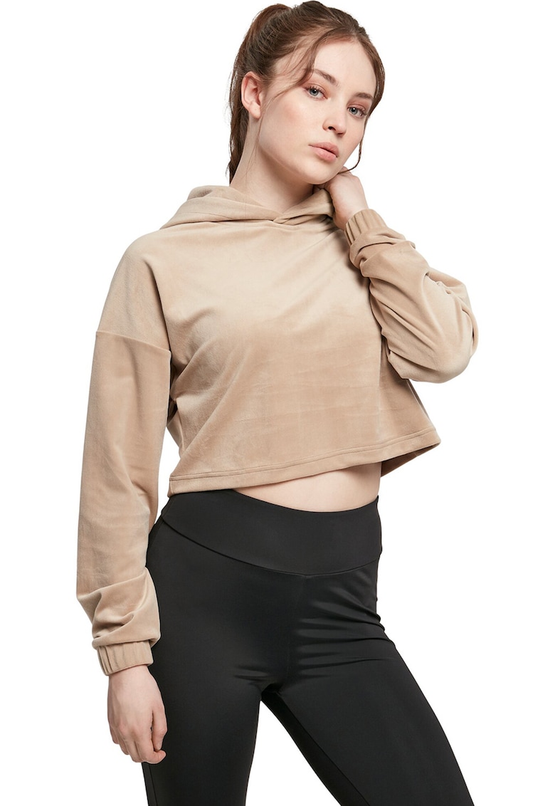 Hanorac crop cu maneci cazute - Maro taupe