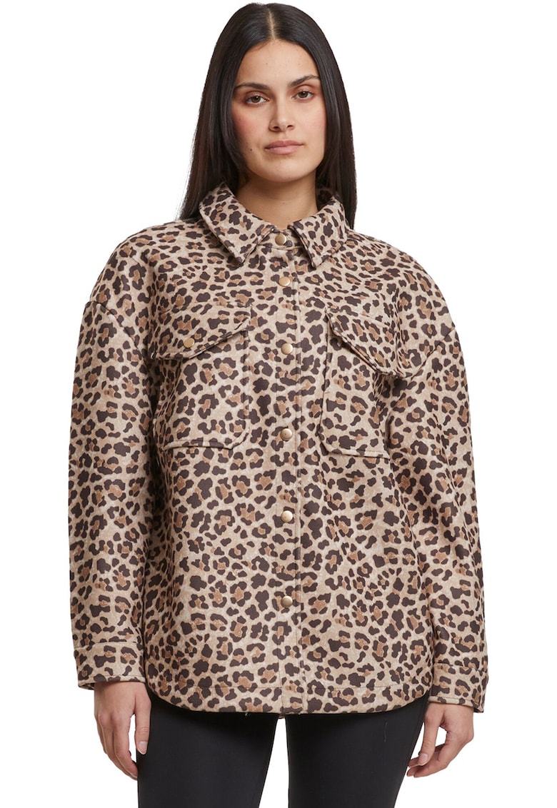 Jacheta-camasa cu model animal print si buzunare pe piept