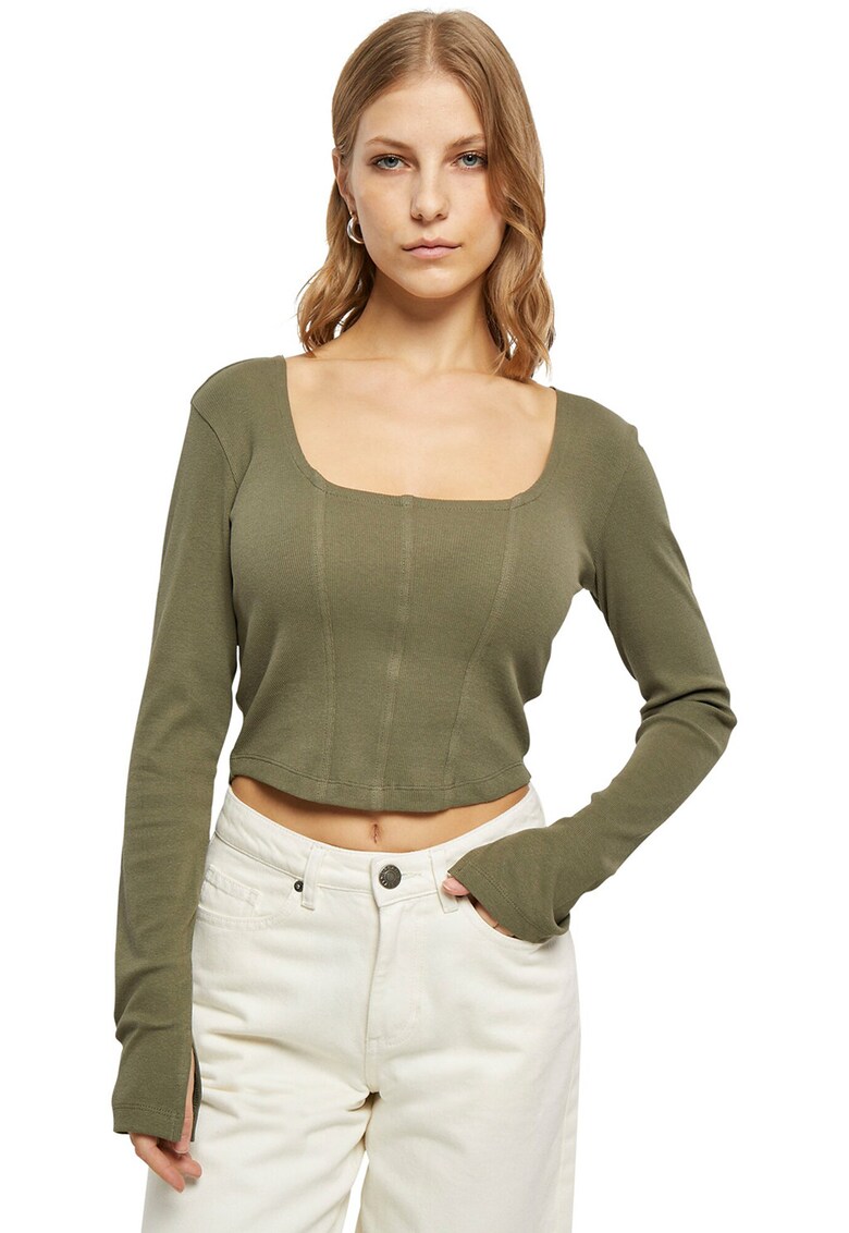 Bluza cu decolteu patrat - Verde masliniu