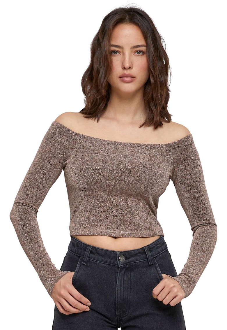 Bluza crop stralucitoare - Maro taupe