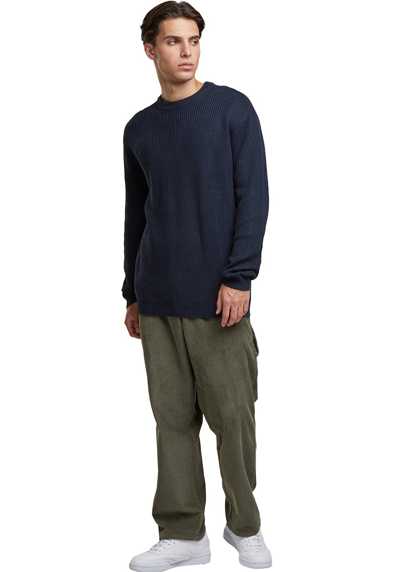 Pulover striat cu decolteu la baza gatului - Albastru ultramarin