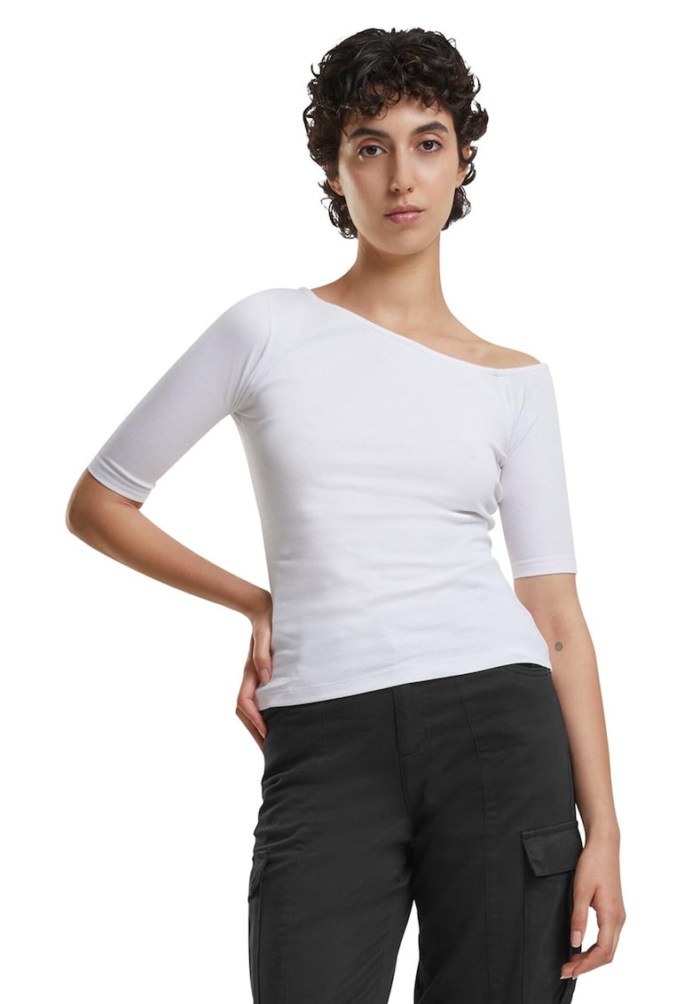 Bluza slim fit cu decolteu asimetric - Alb optic