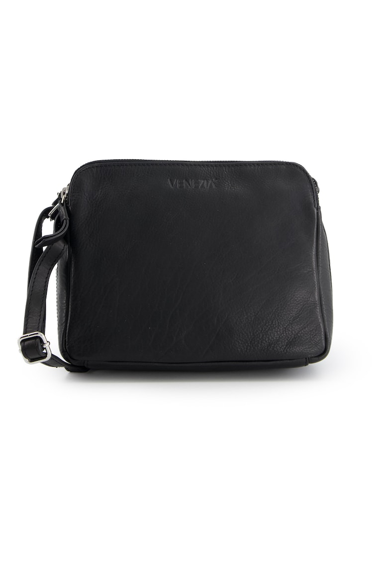 Geanta messenger piele naturala - neagra - 18x24x8 -5cm - 3 compartimente - curea reglabila max 136cm