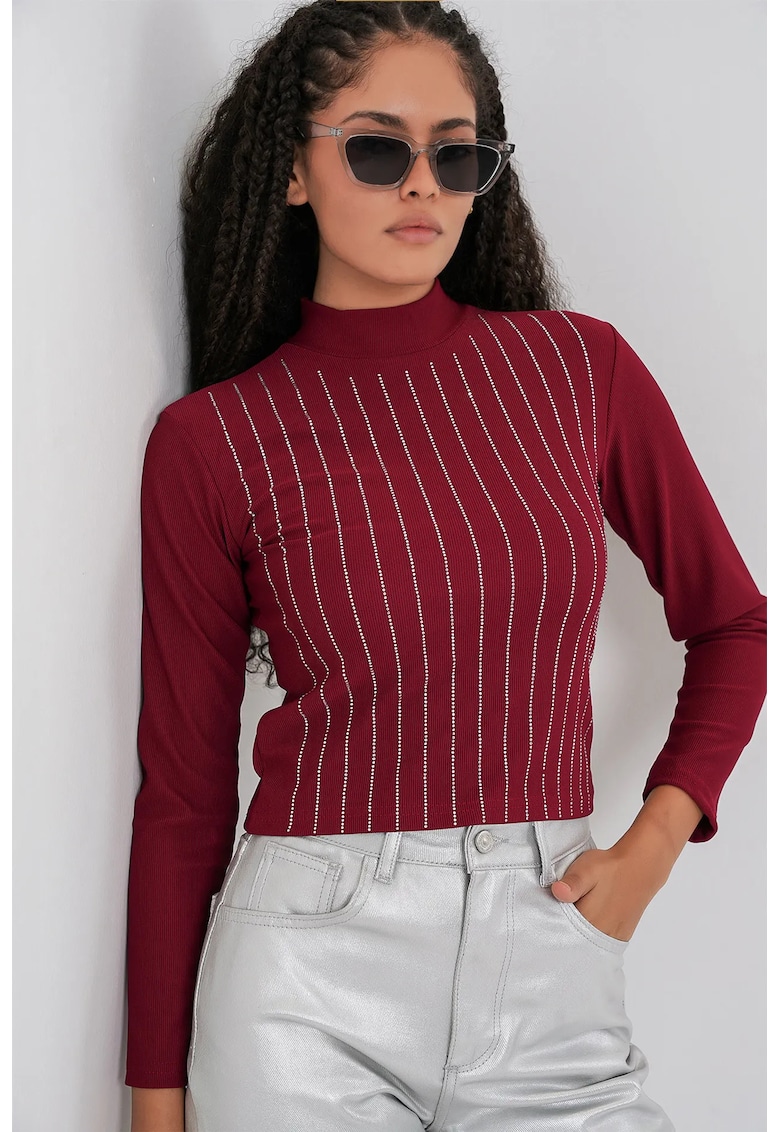 Bluza dama - Bluza cu maneca lunga - dungi - Rosu Burgundi - Jerseu -