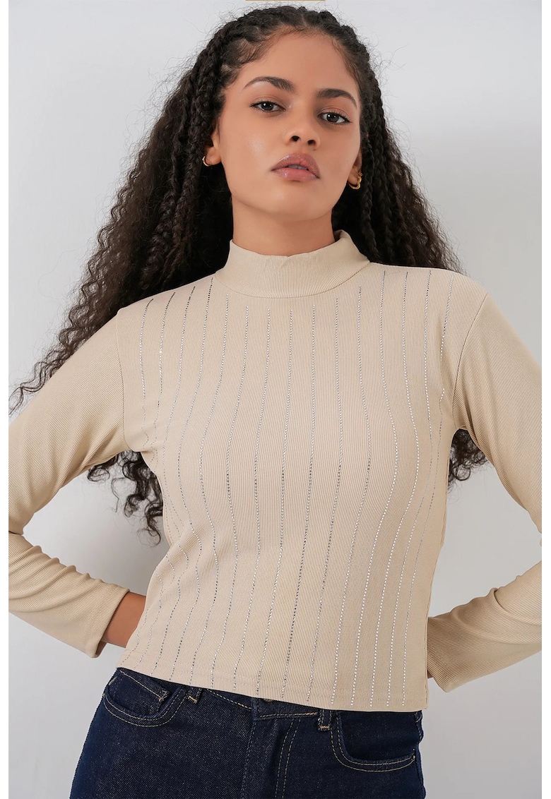 Bluza dama - Bluza BDART cu dungi - maneca lunga - Maro - Jerseu -