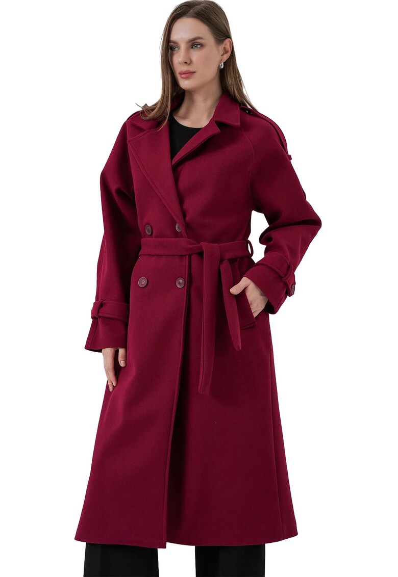 Palton dama HiCCUP - texturat - doua randuri de nasturi - rosu - bumbac