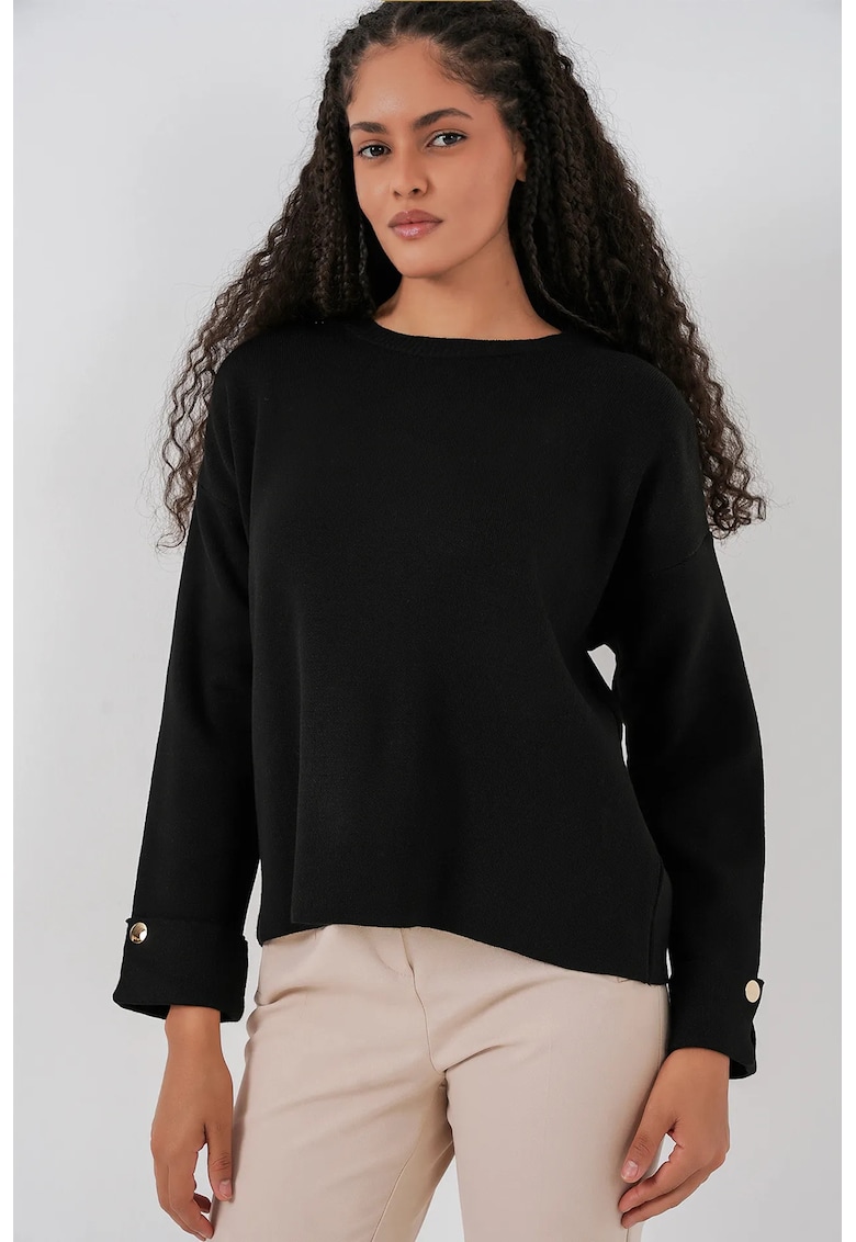 Pulovere - Femei - Pulover BDART supradimensionat texturat tricotat cu detalii cu nasturi - Negru -
