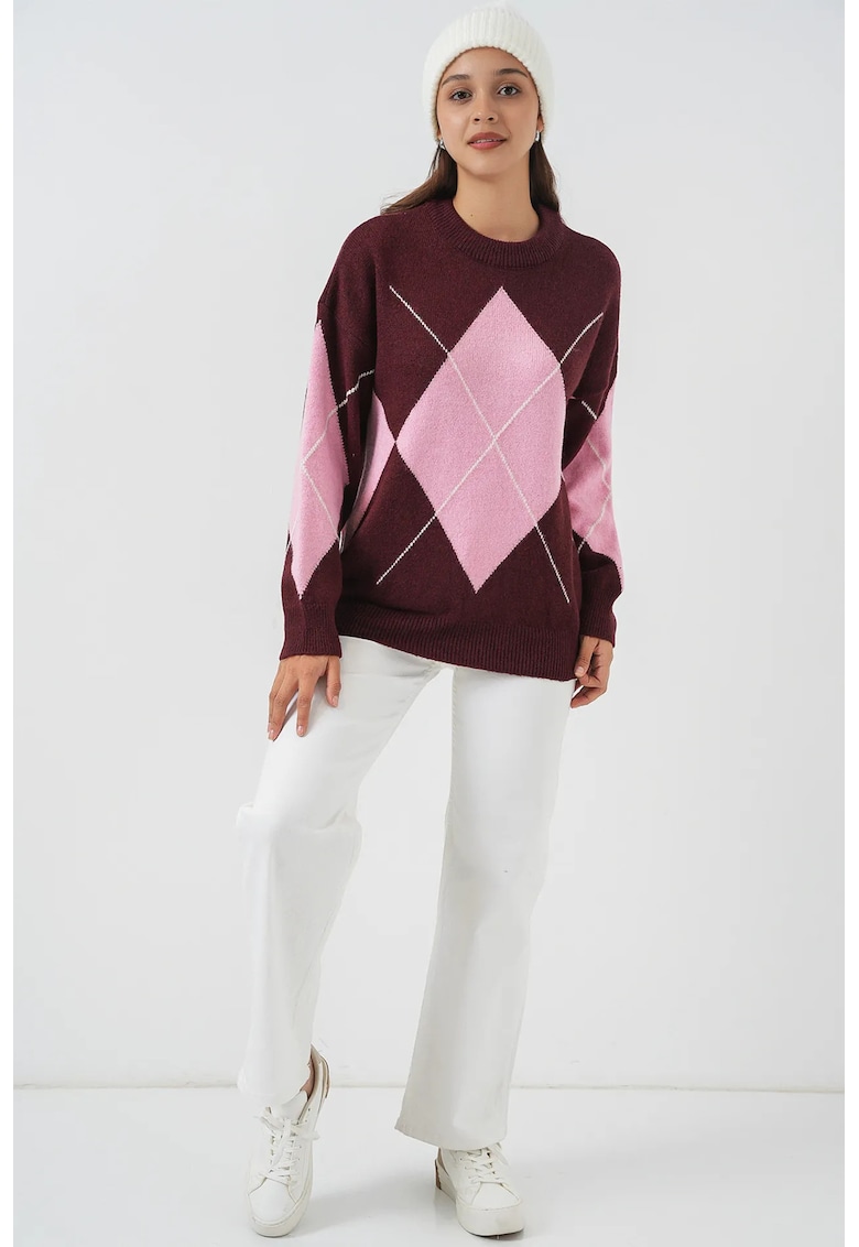 Pulovere - Femei - Pulover tricotat supradimensionat BDART - Rosu Burgund -