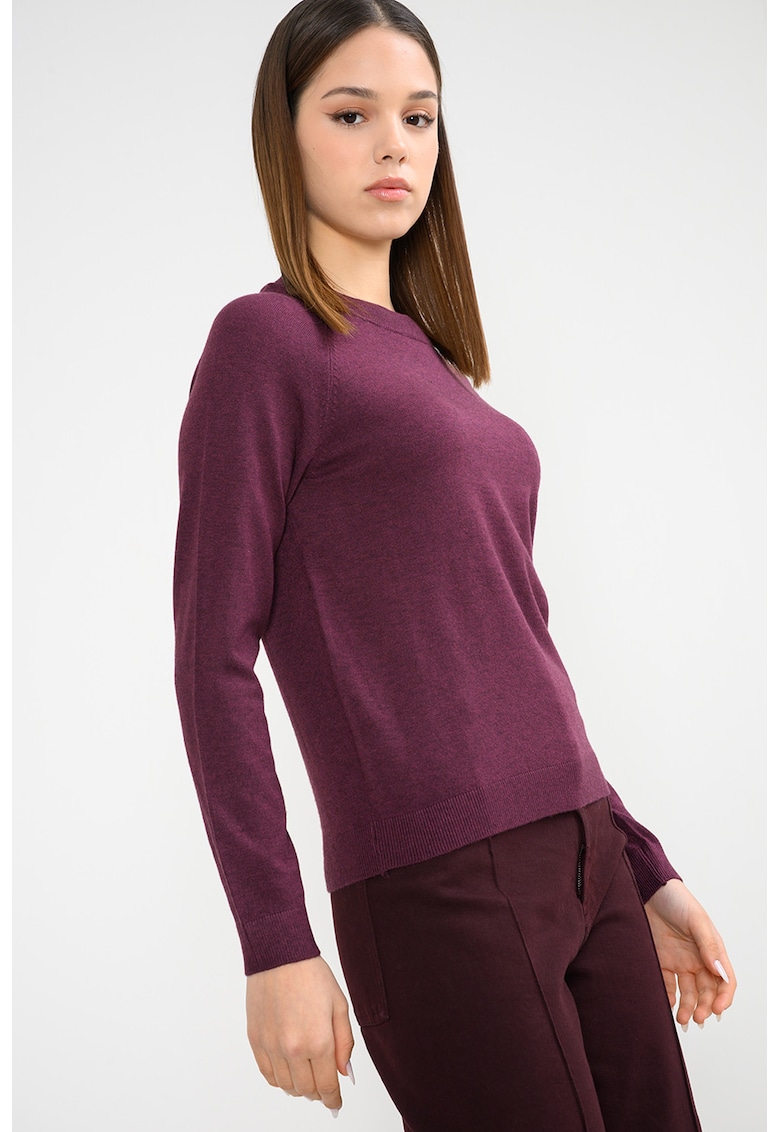 Pulover cu decolteu la baza gatului si model uni Happiness - Violet tyrian