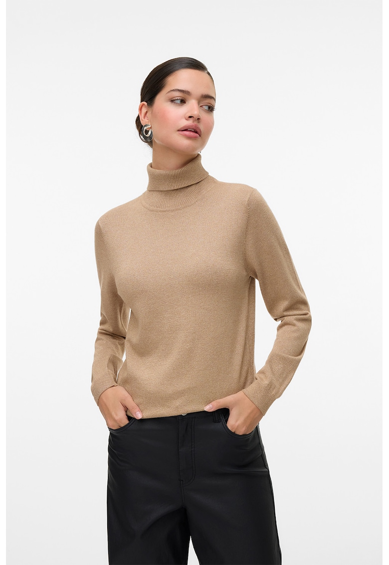 Pulover cu insertii din lurex si guler inalt