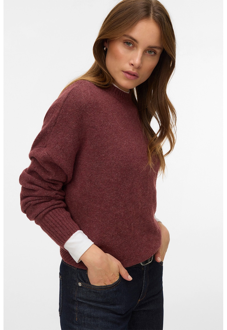 Pulover cu decolteu rotund - Maro cognac