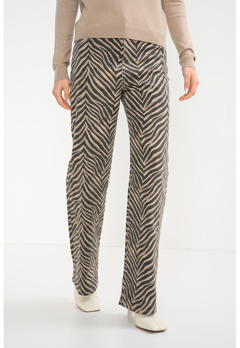 Pantaloni cu croiala dreapta si model zebra Tessa