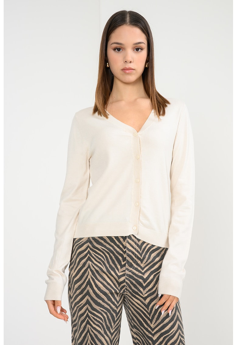 Cardigan tricotat cu nasturi - Alb fildes