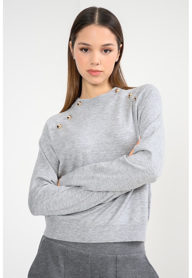 Pulover cu decolteu rotund - Auriu/Gri deschis melange