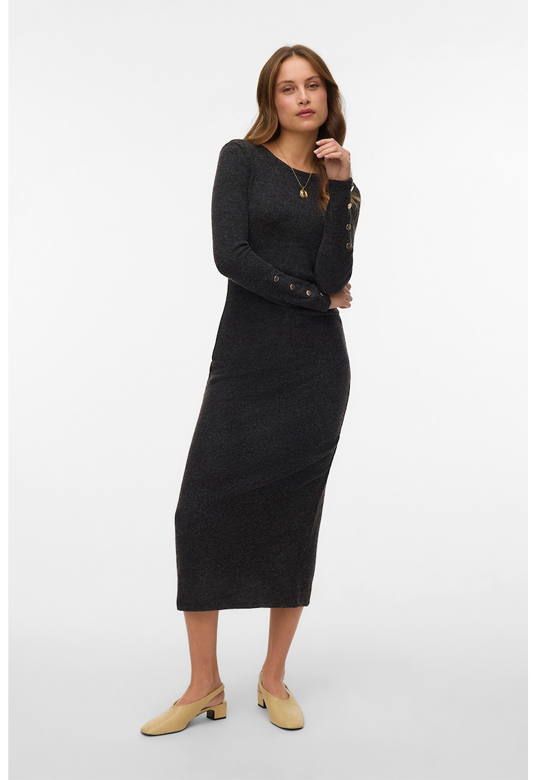 Rochie midi din tricot cu fronseu lateral