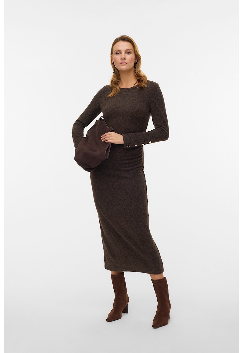 Rochie midi din tricot cu fronseu lateral