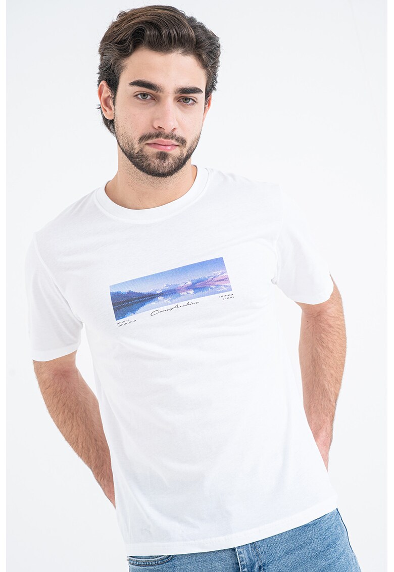 Tricou din bumbac cu imprimeu - Alb/Albastru lavanda