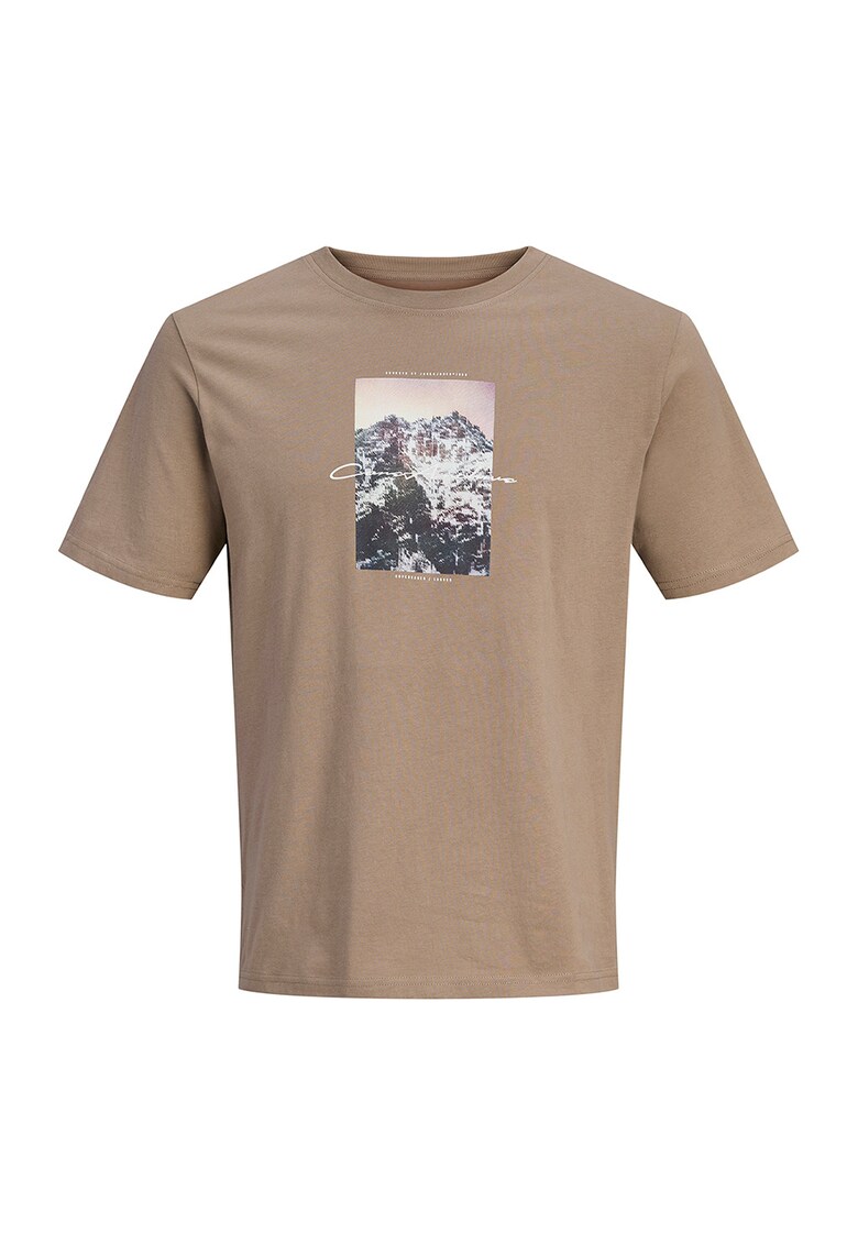 Tricou din bumbac cu imprimeu - Alb/Maro deschis