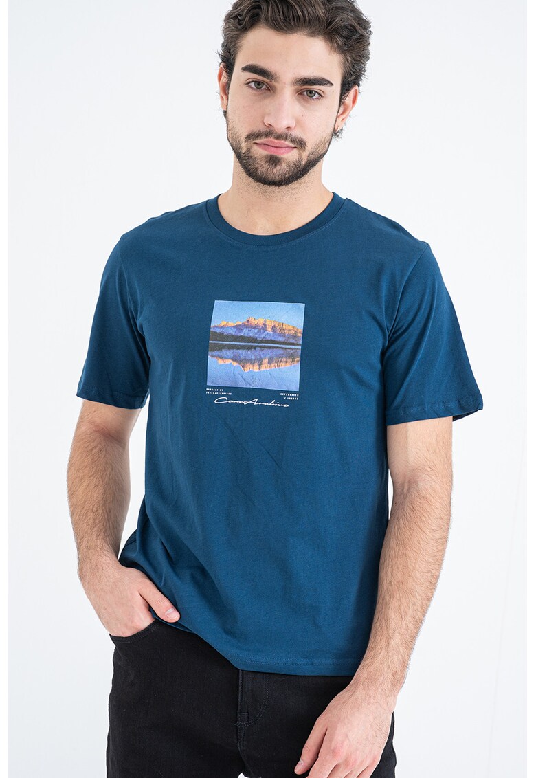 Tricou din bumbac cu imprimeu - Albastru inchis/Albastru indigo