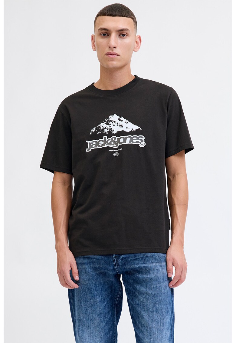 Tricou de bumbac organic cu logo - Maro taupe/Gri antracit