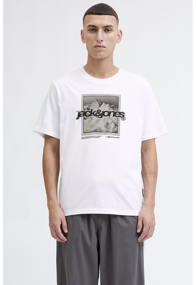 Tricou de bumbac organic cu logo - Alb/Gri