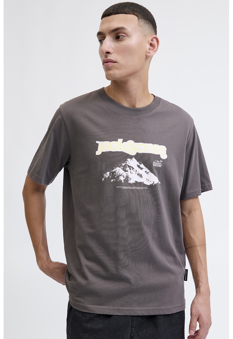 Tricou de bumbac organic cu logo - Gri inchis