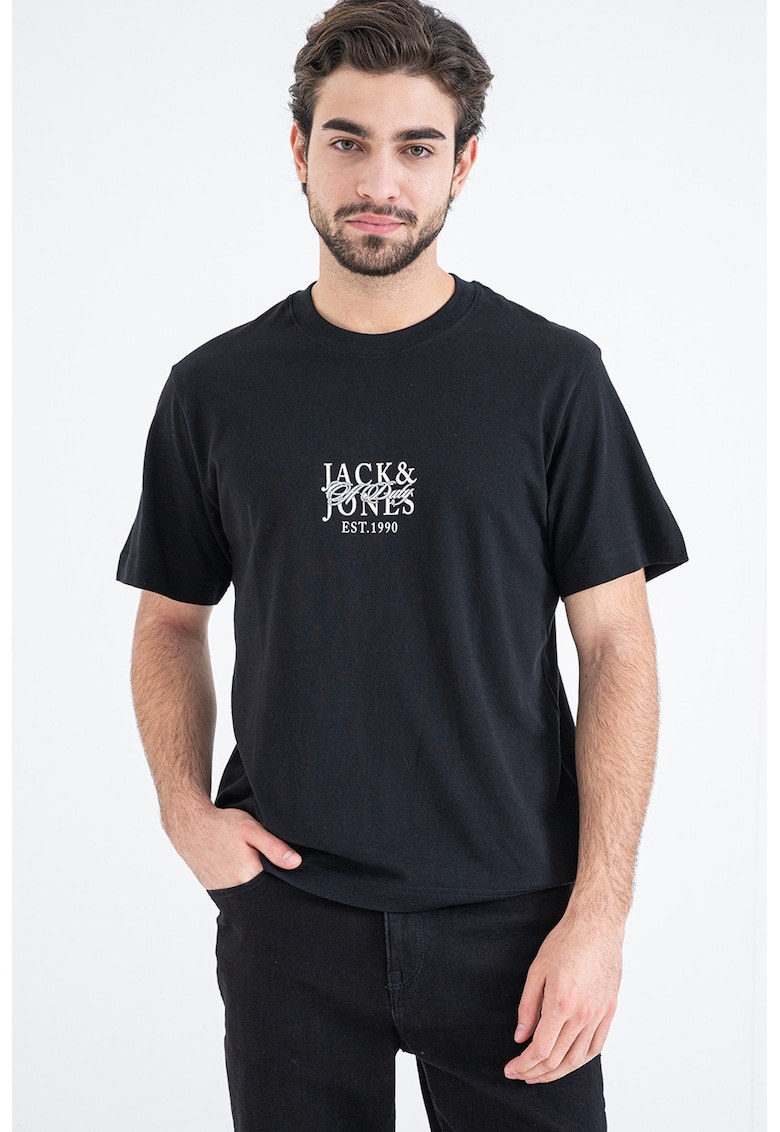 Tricou din bumbac cu imprimeu etnic - Negru/Maro/Albastru deschis
