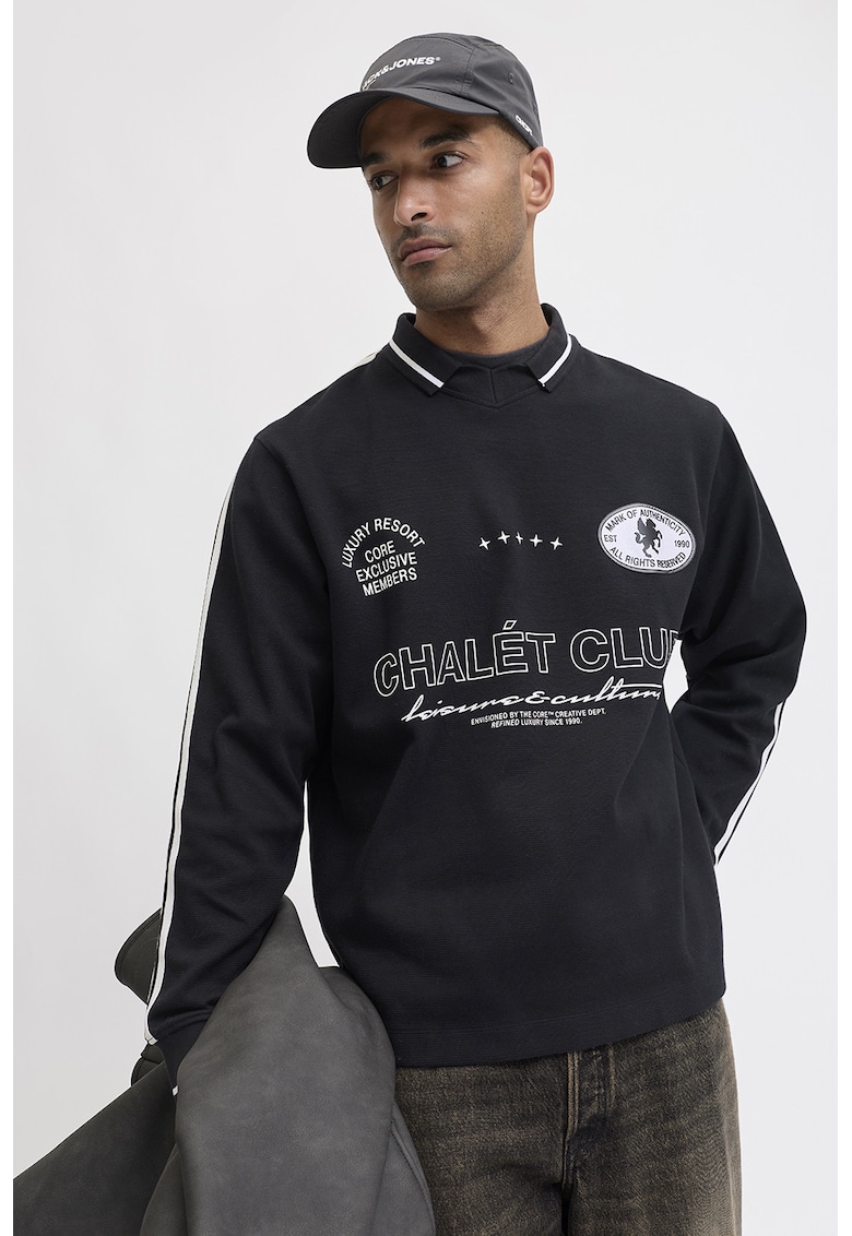 Bluza de trening polo din amestec de bumbac cu imprimeu text