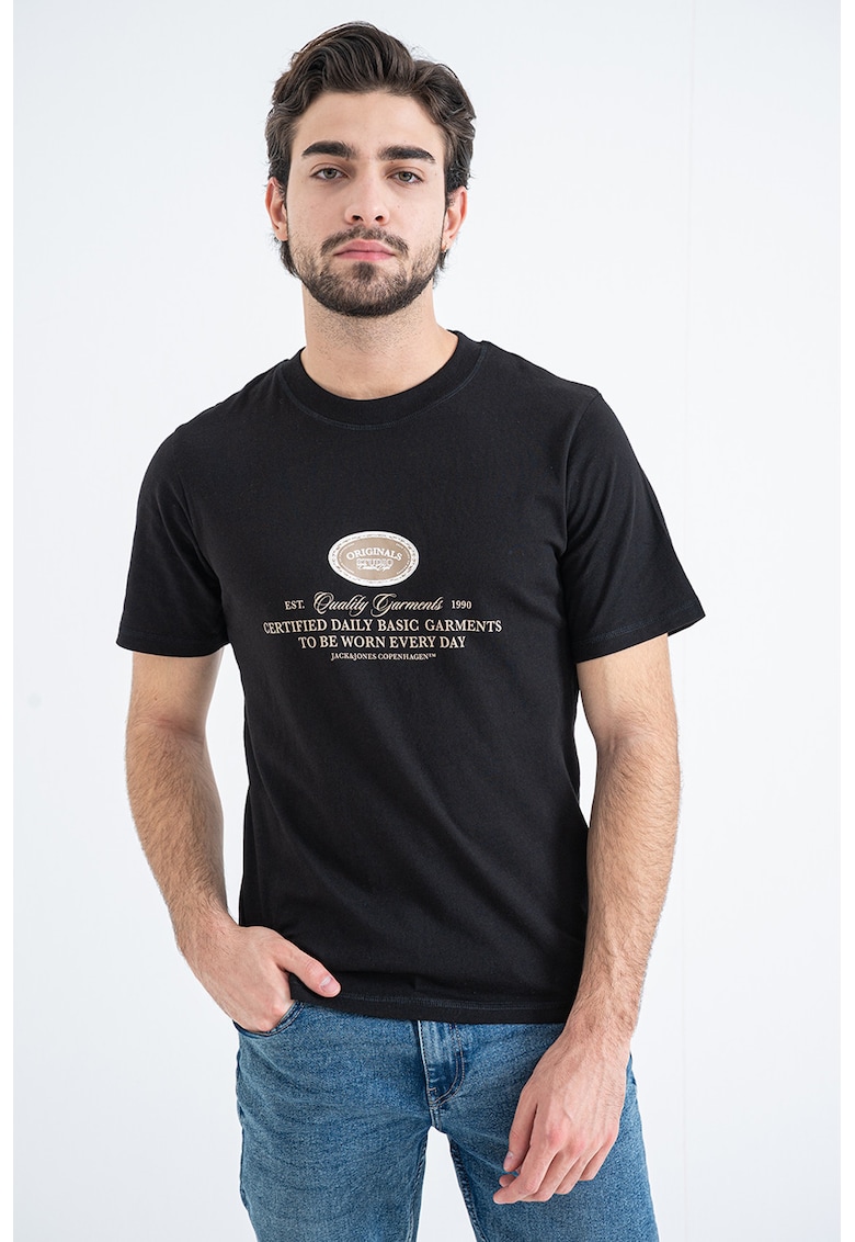 Tricou din bumbac cu imprimeu - Negru/Maro deschis