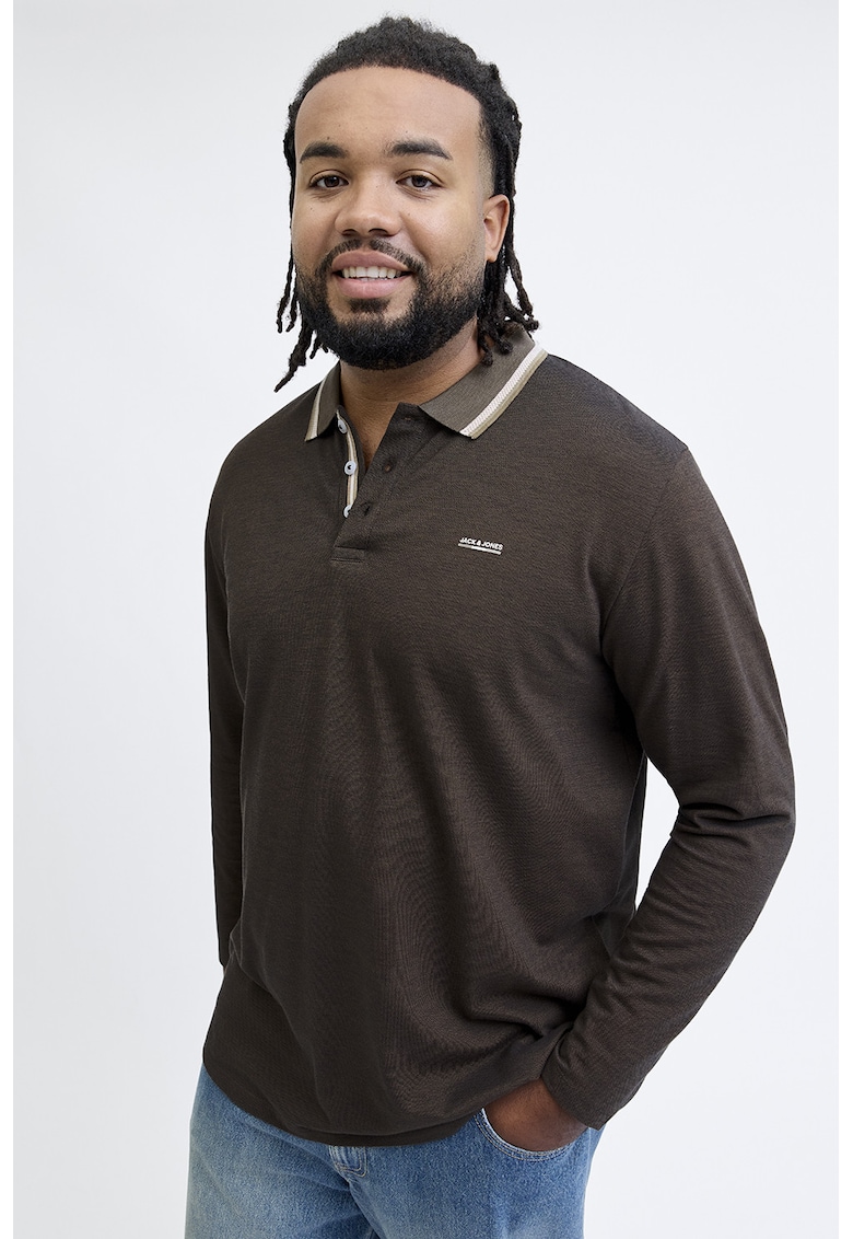 Bluza polo din bumbac organic - Maro melange