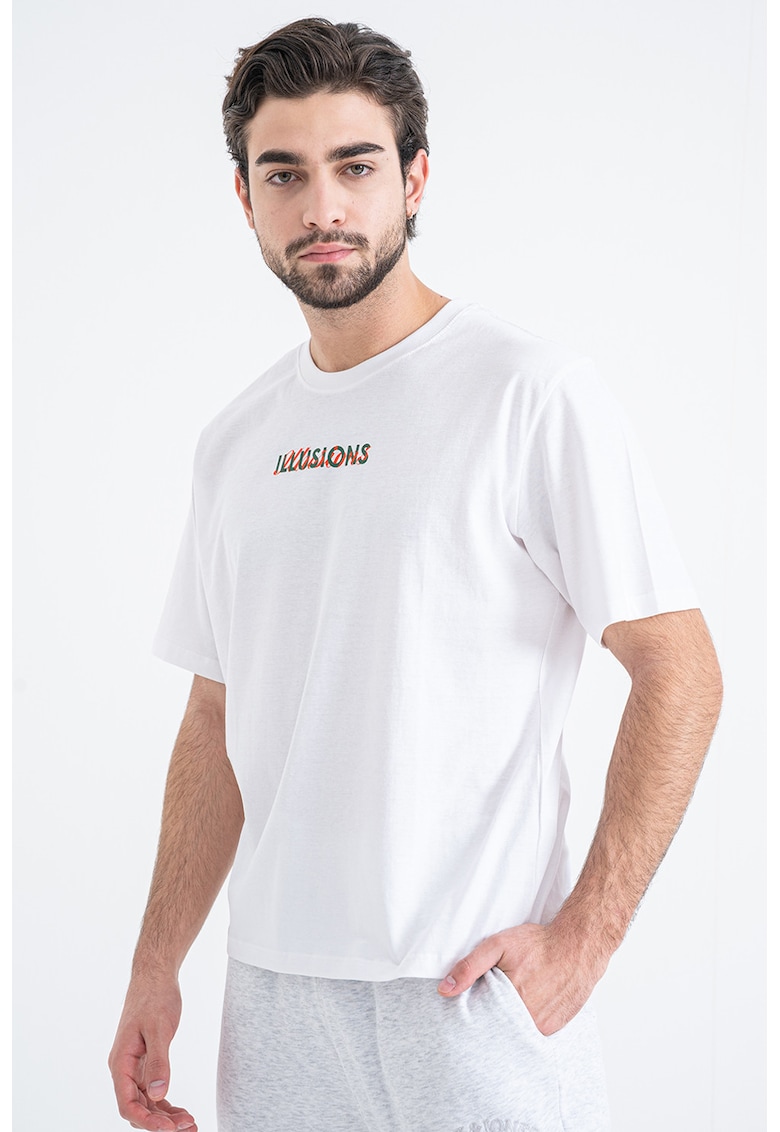 Tricou din bumbac organic cu imprimeu grafic - Verde inchis/Alb optic