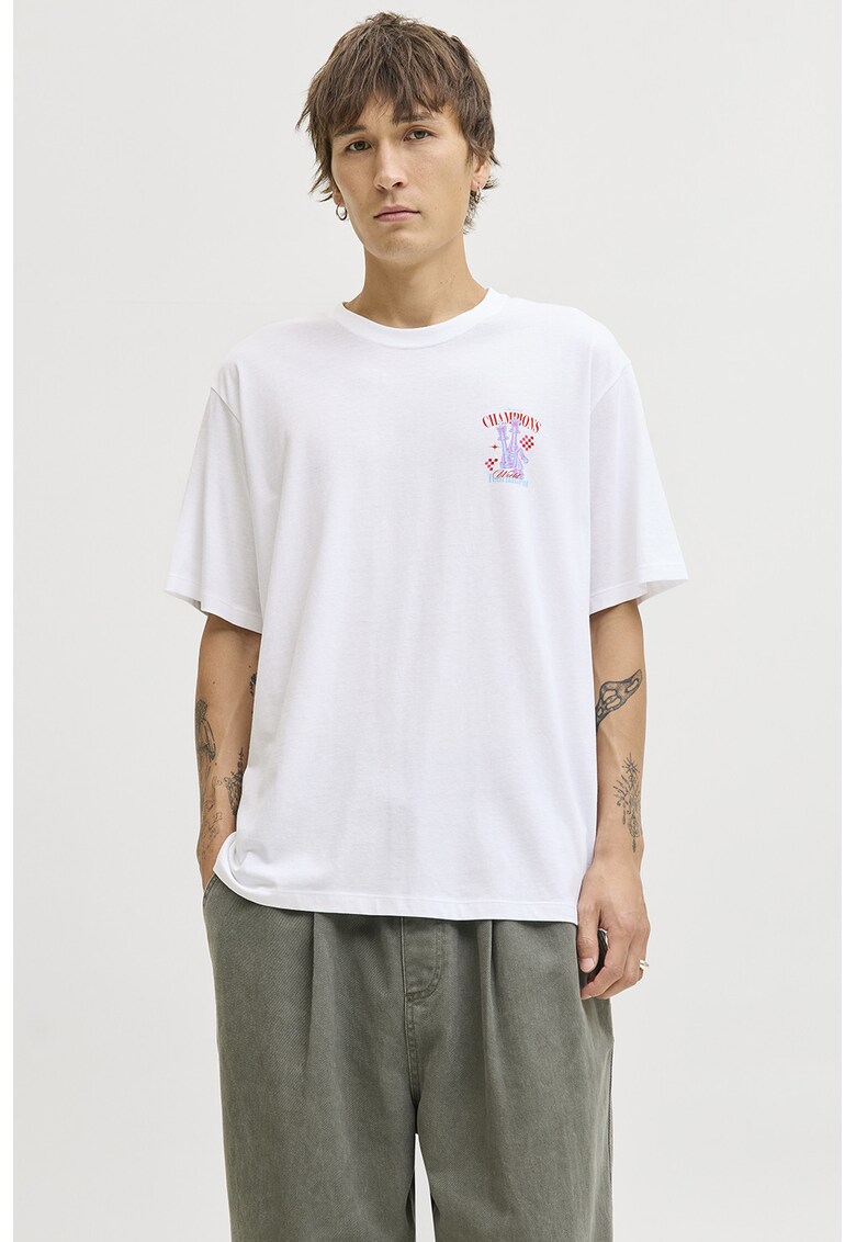 Tricou din bumbac organic cu imprimeu grafic - Rosu/Alb