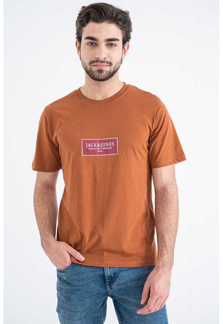 Tricou din bumbac cu detaliu logo pe piept - Maro/Violet pruna