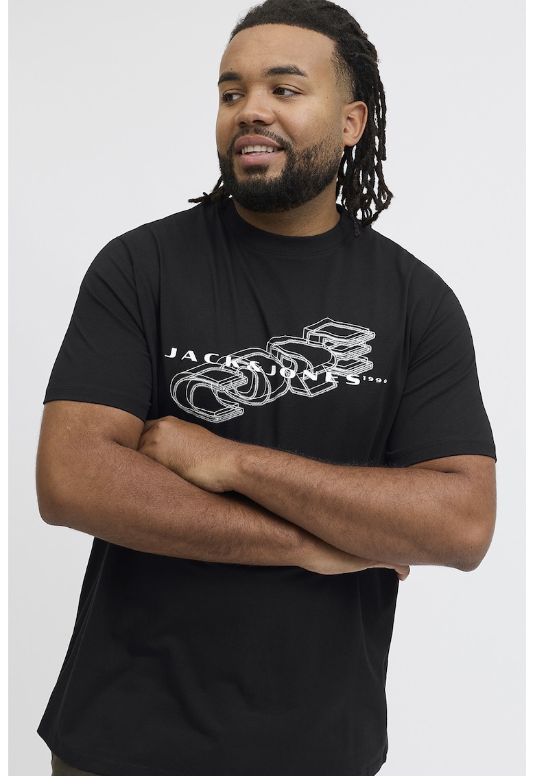 Tricou de bumbac organic cu imprimeu logo - Negru