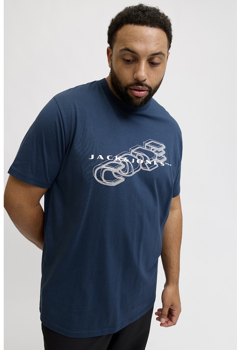 Tricou de bumbac organic cu imprimeu logo - Albastru inchis