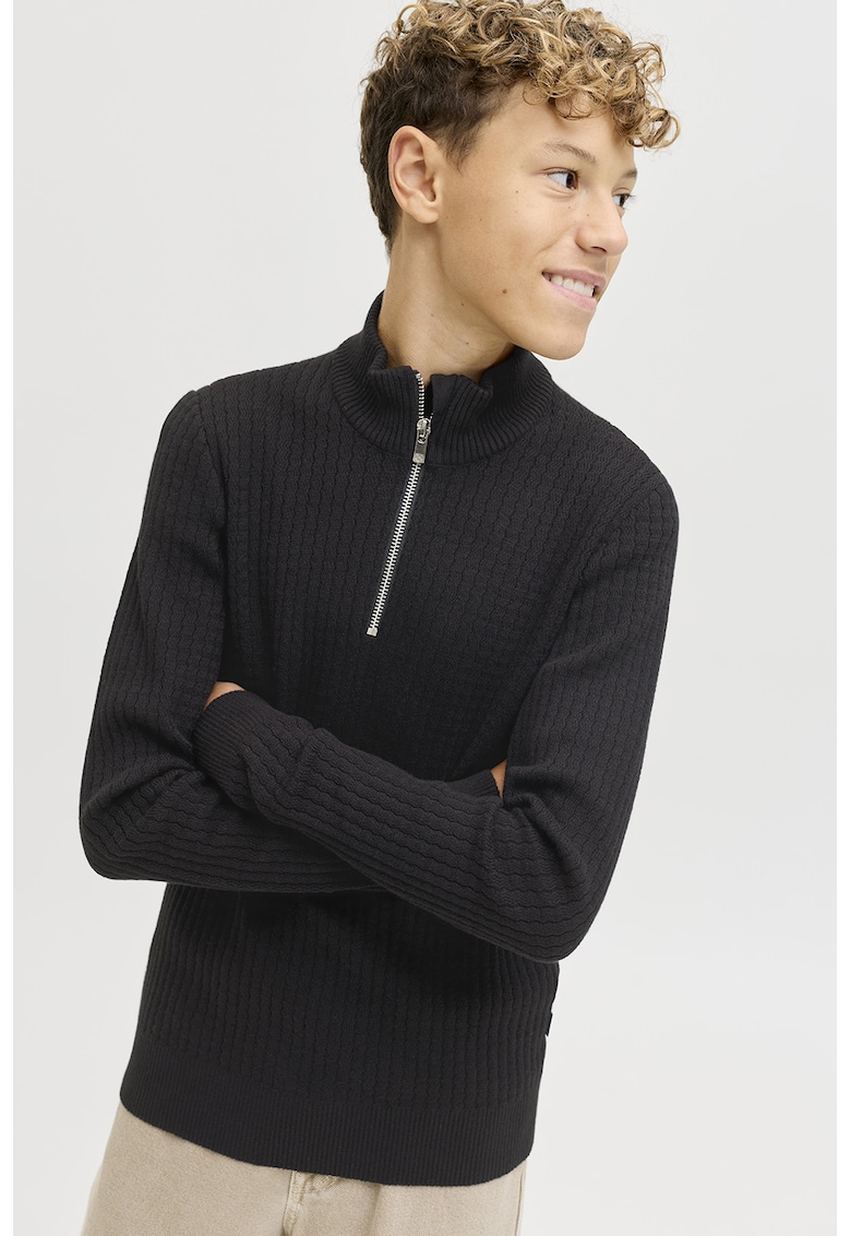 Pulover din bumbac cu fermoar scurt