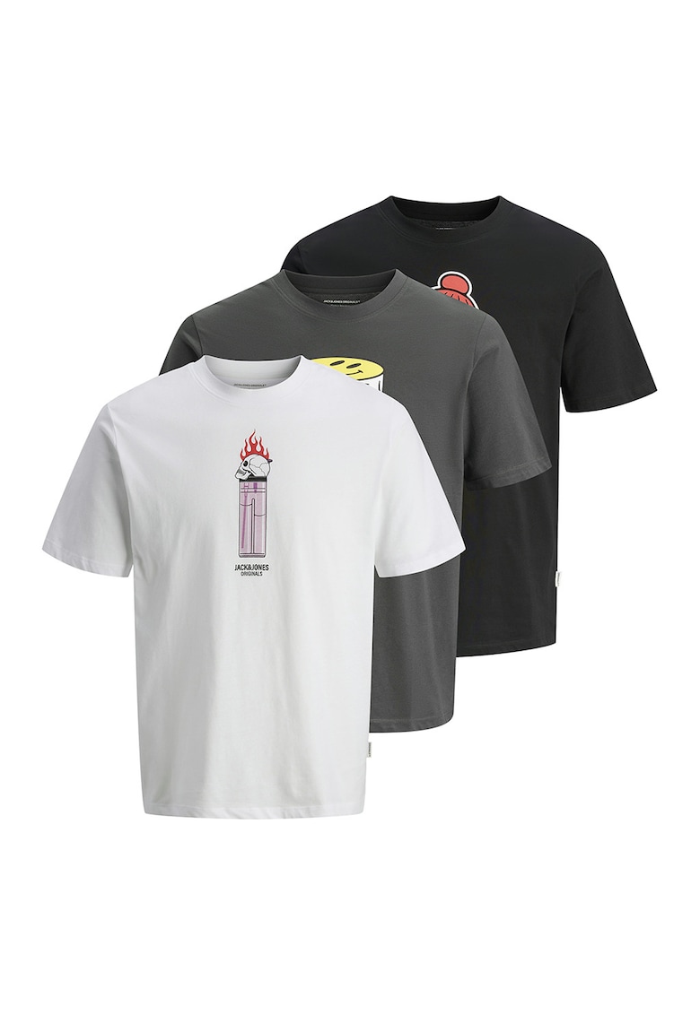 Set de tricouri cu imprimeu grafic - 3 piese - Alb/Negru