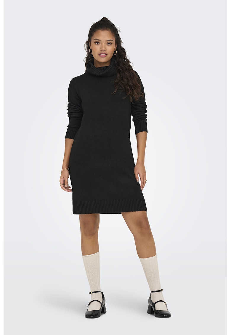 Rochie-pulover tricotata fin cu guler inalt