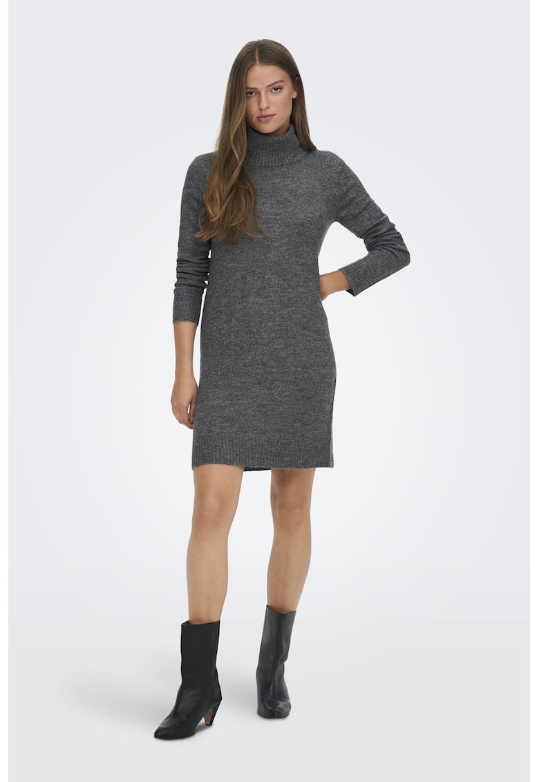 Rochie-pulover tricotata fin cu guler inalt