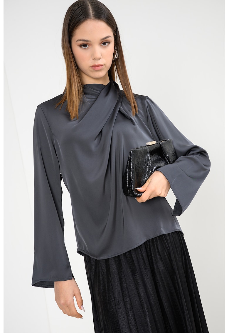 Bluza din satin cu guler scurt