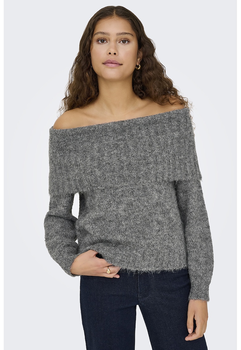 Pulover din amestec de lana cu decolteu pe umeri