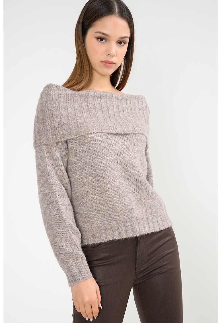 Pulover din amestec de lana cu decolteu pe umeri