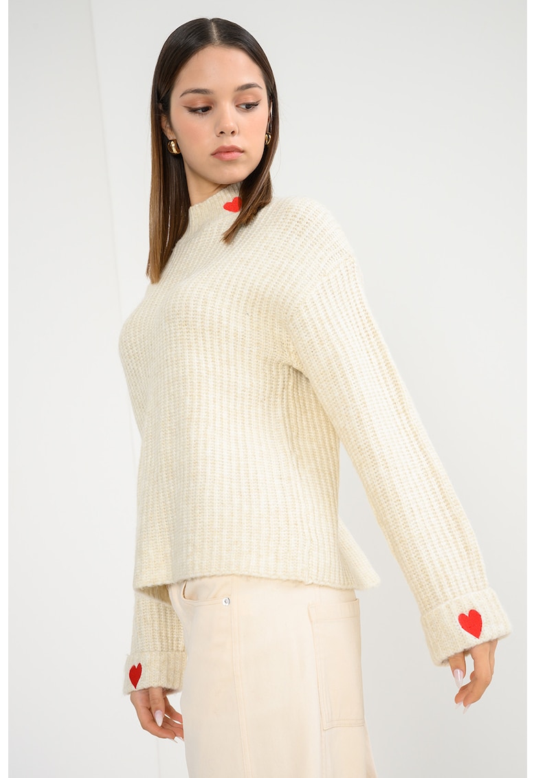 Pulover lejer cu inimi brodate - Rosu/Alb fildes