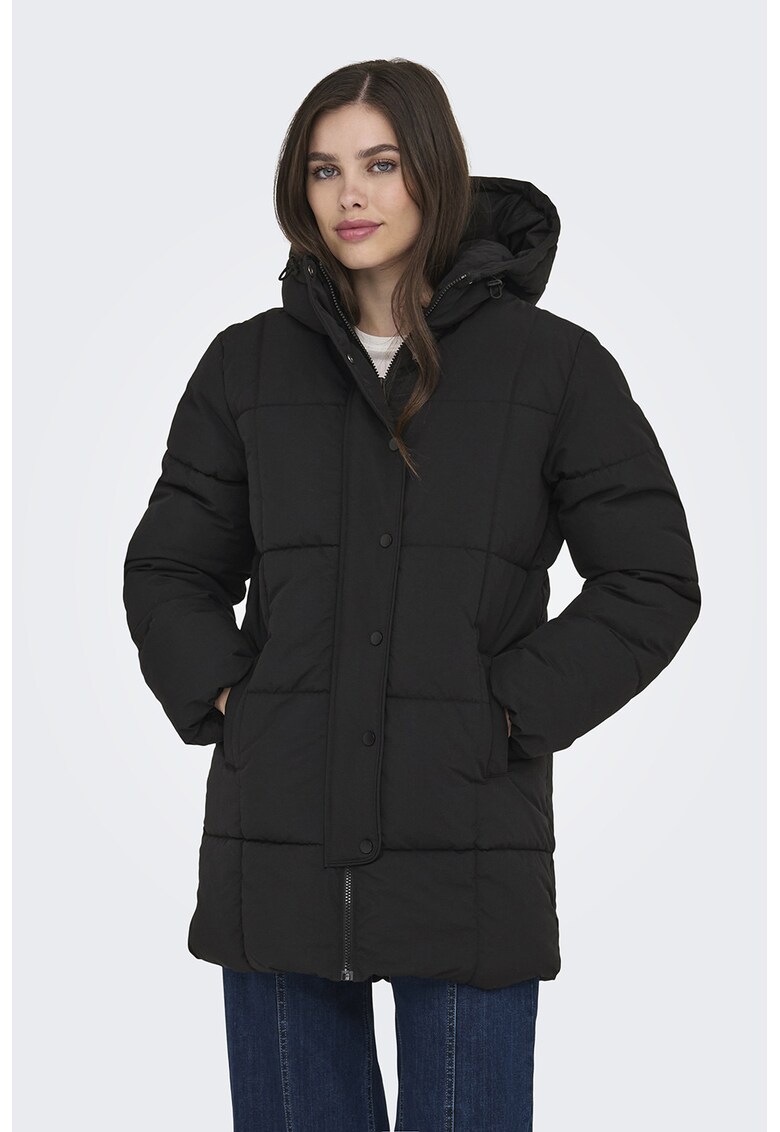 Geaca cu doua buzunare pe partea din fata si gluga - Negru