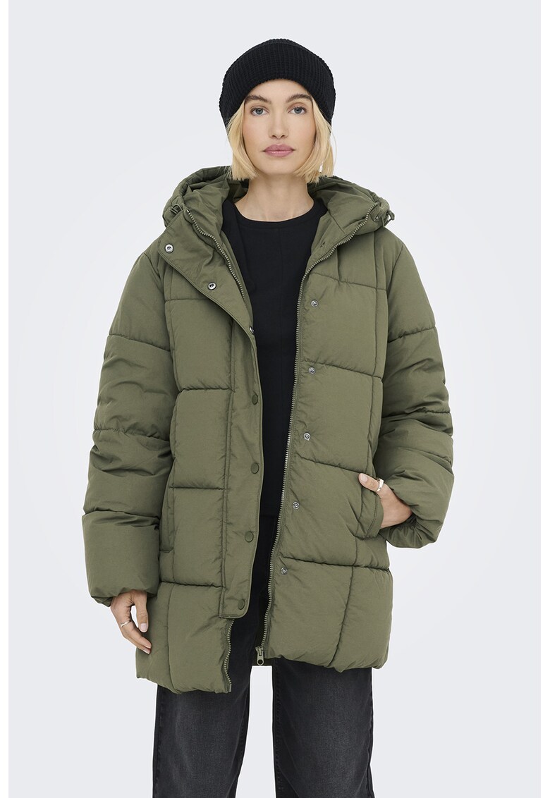 Geaca cu doua buzunare pe partea din fata si gluga - Verde sparanghel